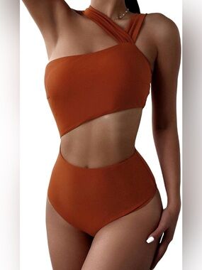 One-Shoulder Cutout High-Waist Women’s Swimsuit - Rust-NWOT *never worn*